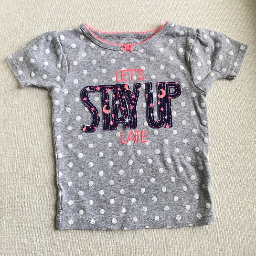 Carter’s Baby Girl Pijama Top Polkadot Short Sleeve Shirt Snug Fitting 18 Months